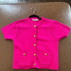 Zara Pink Cardigan Sweater with Short Sleeves